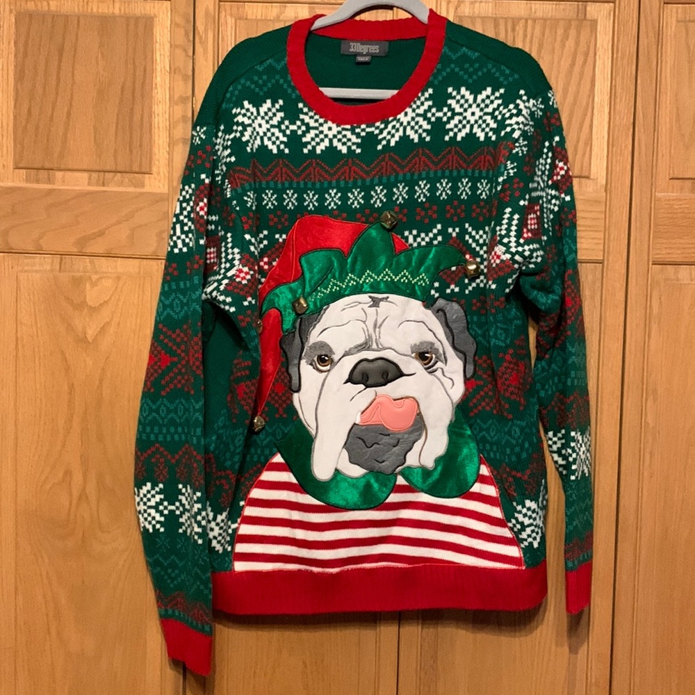 Men’s Bulldog Ugly Christmas Sweater with Bells